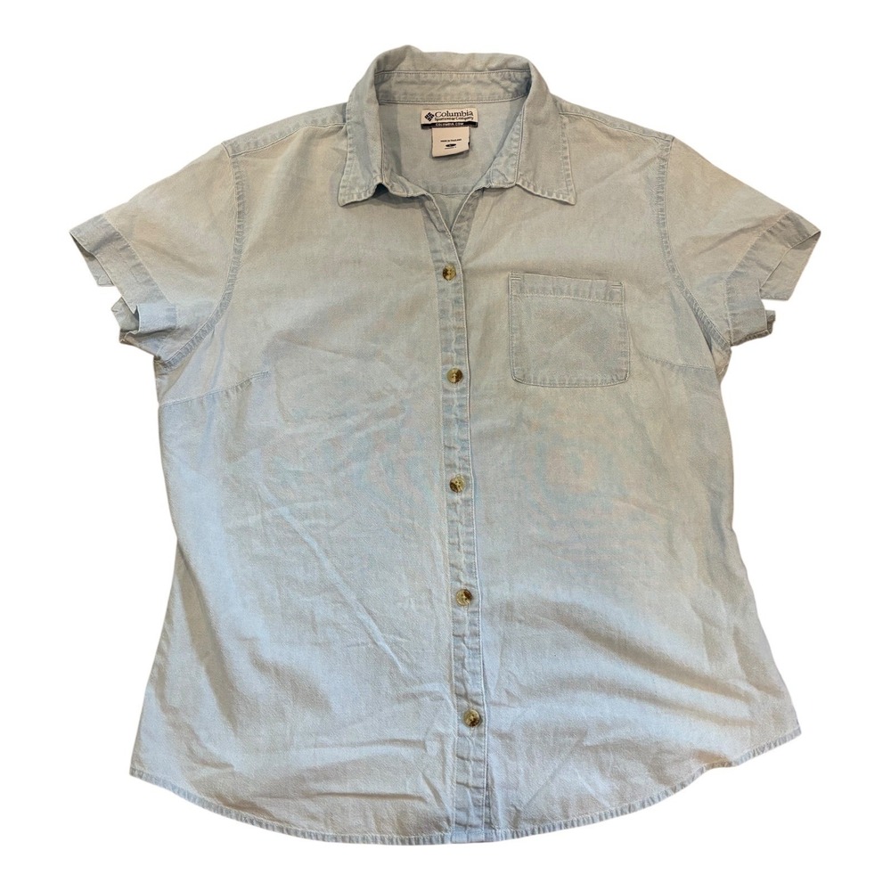 Columbia Womens Button Up Shirt Short Sleeve Casual Top Light Blue XL